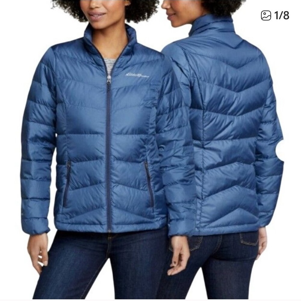 Eddie Bauer Women's Midweight Blue Chevron Quilt Down Jacket Sz S Casual Ski